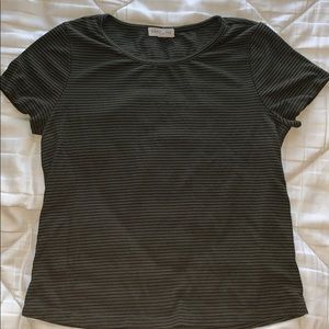 Olive green and black striped t-shirt